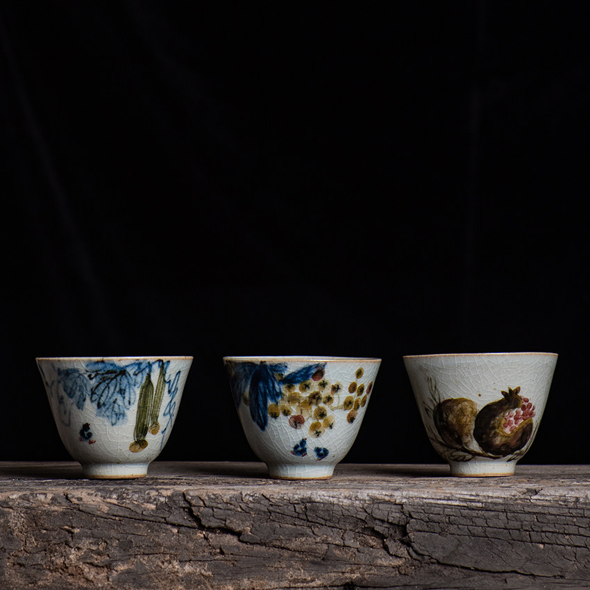 Single Qing melon fruit and vegetable national painting master cup ceramic hand-painted Jingde town opened a piece of guest cup tasting single cup of the Republic of China wind