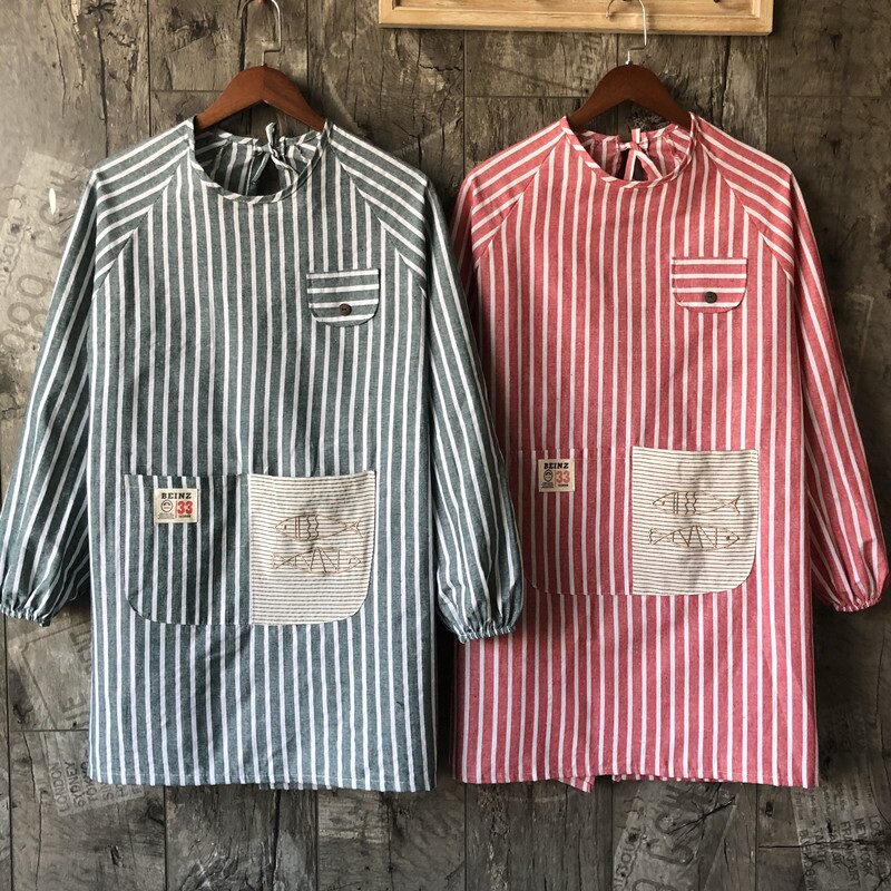 Apron hooded clothes anti-wearing European-style hoodie mother long increase Korean aquatic printing cotton creative cooking clothes textile