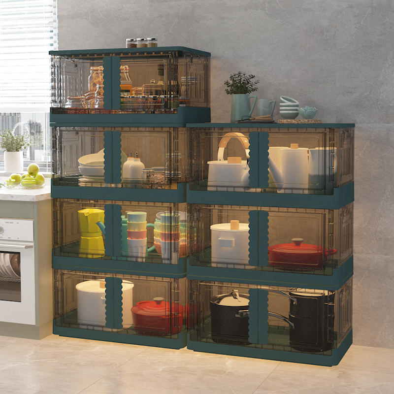 莱世纪双开门收纳箱家用厨房免安装碗碟收纳柜塑料折叠零食储物箱