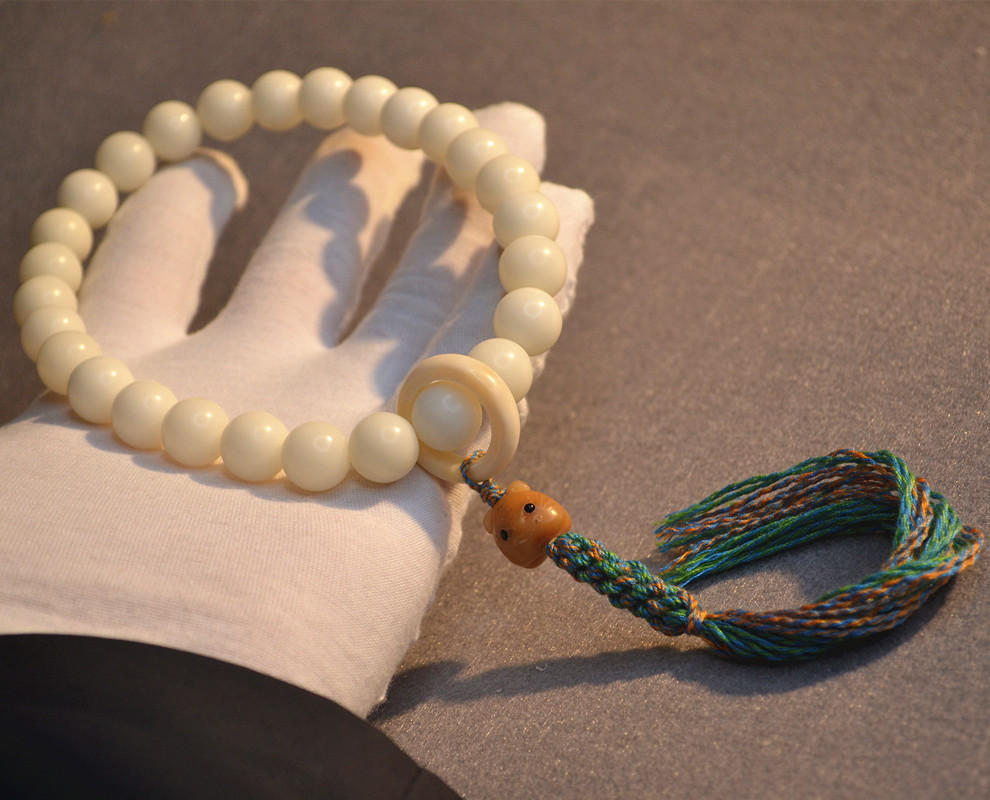 12mm圆珠款白菩提手持佛珠 27颗麻绳跑环款菩提子念珠