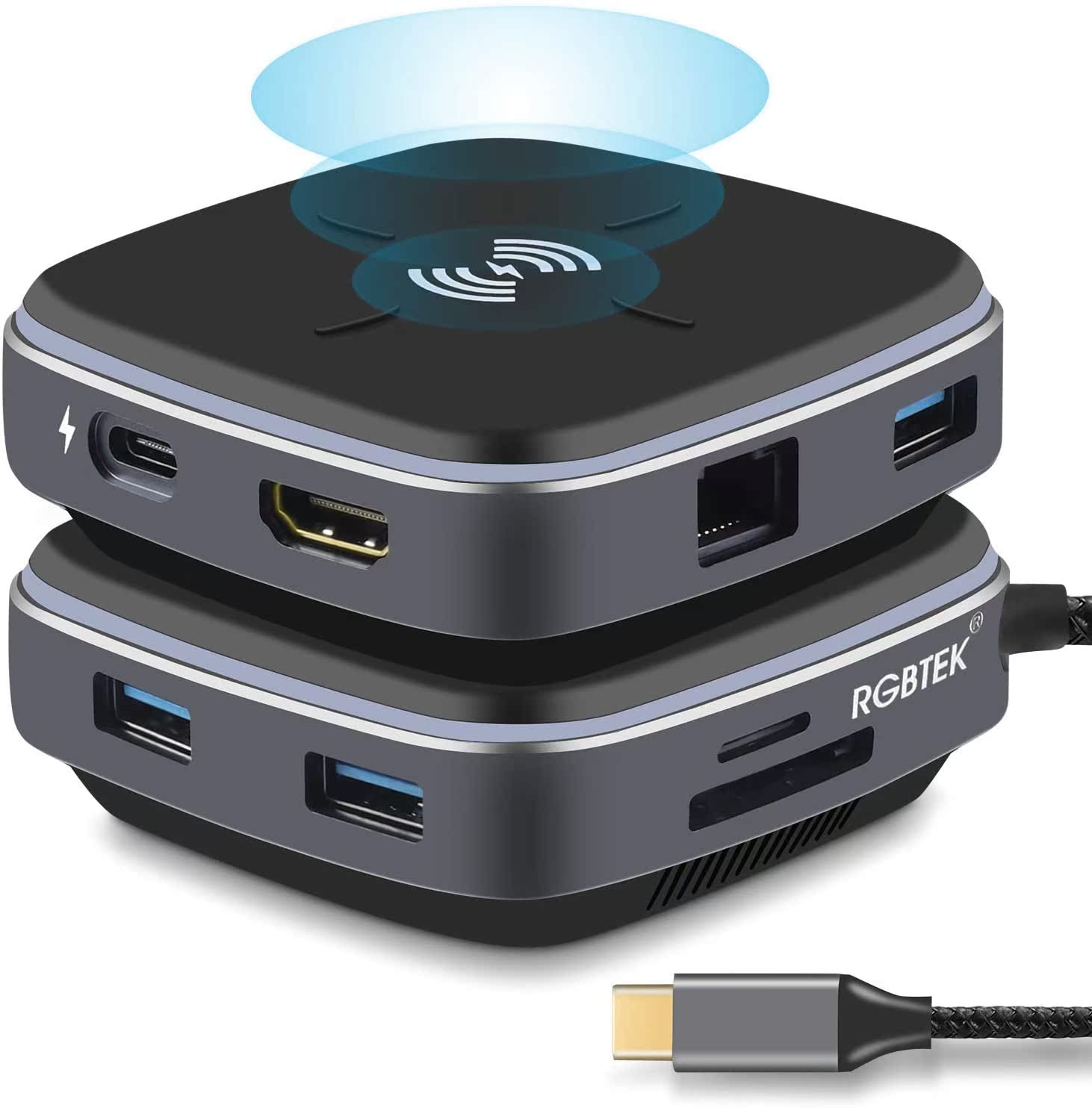 9-in-1 hub with wireless charging 4K HDMI 60W PD RJ45 SD TF