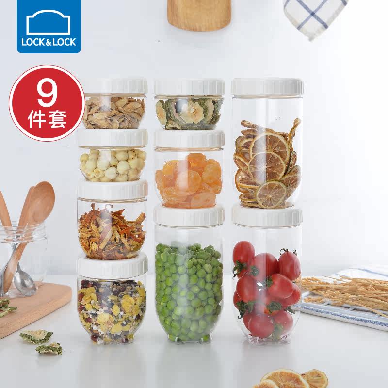 Le buckled snacks to collect sealed cans of grains plastic storage tanks home kitchen preservation box 9 pieces set