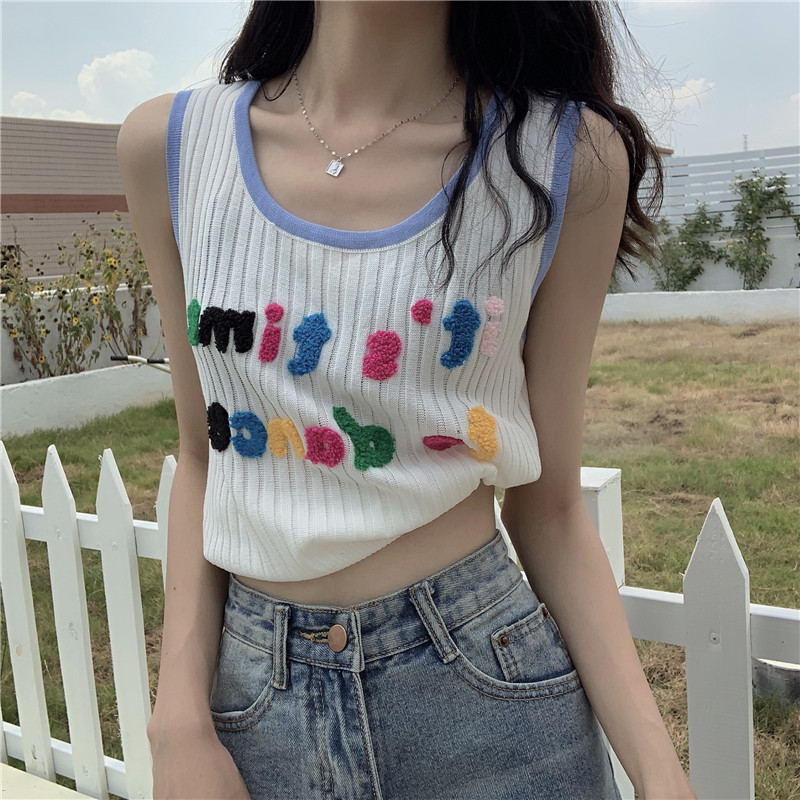 Sleeveless top cute small sling outside wearing ins super-fire net red 泫 elegant wind inside a bottom knitted vest womens summer