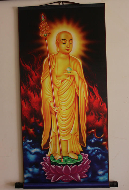 高清地藏王地藏菩萨画像接引丝绸画卷轴画挂画佛堂装饰画佛画包邮
