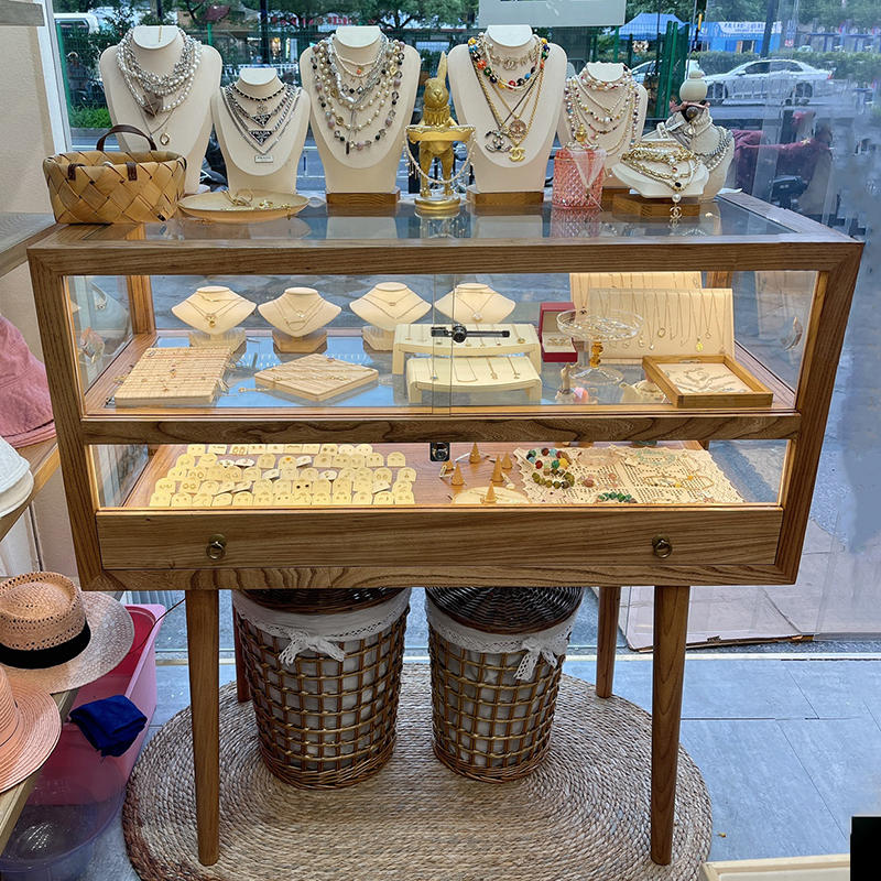 实木珠宝玻璃柜台银首饰品展示柜文玩玉器陈列柜橱窗样品货柜定制