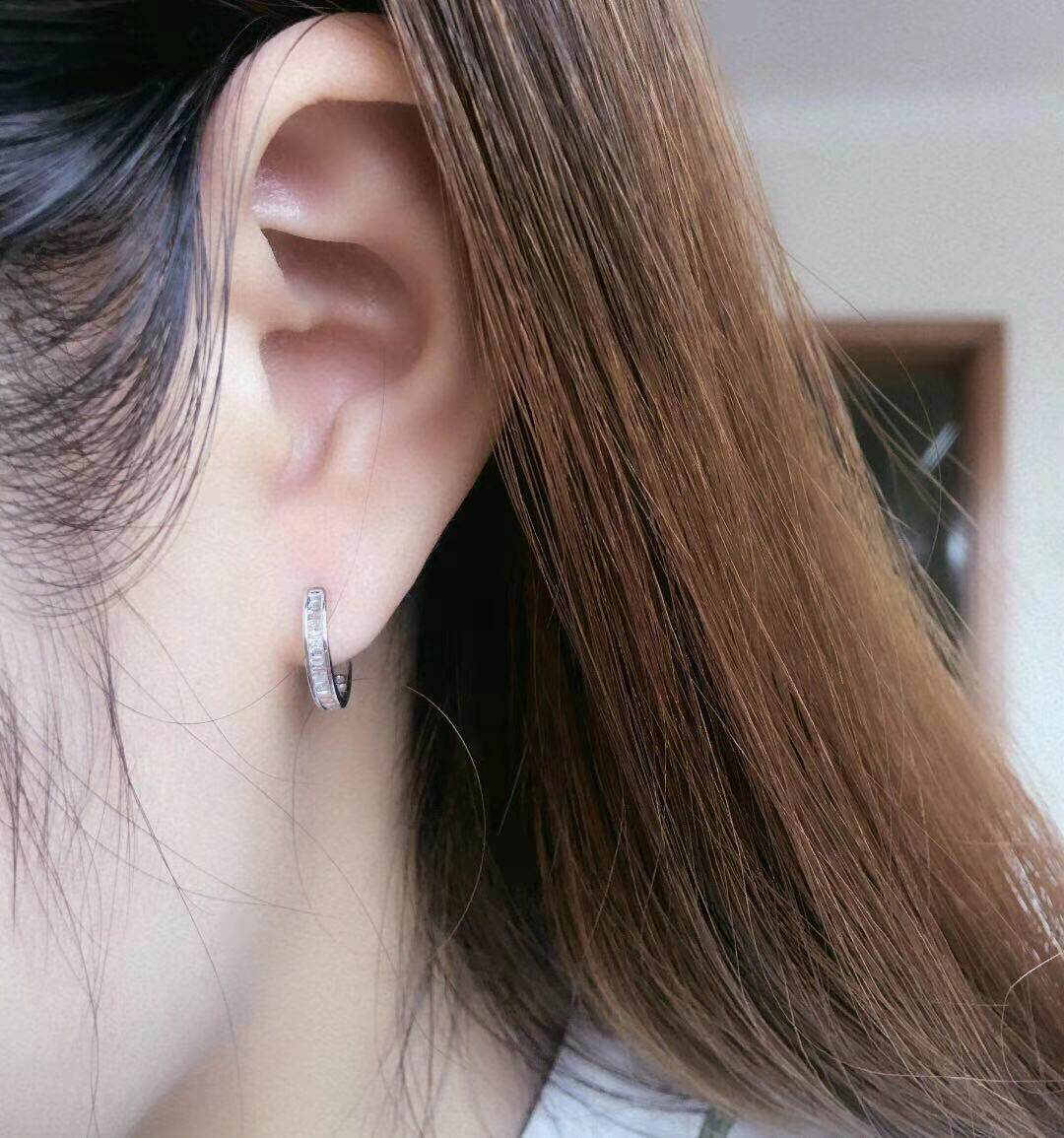 Spot 18k white gold ladder diamond earrings rose gold round aesthetic diamond stud womens earring earring ear clip