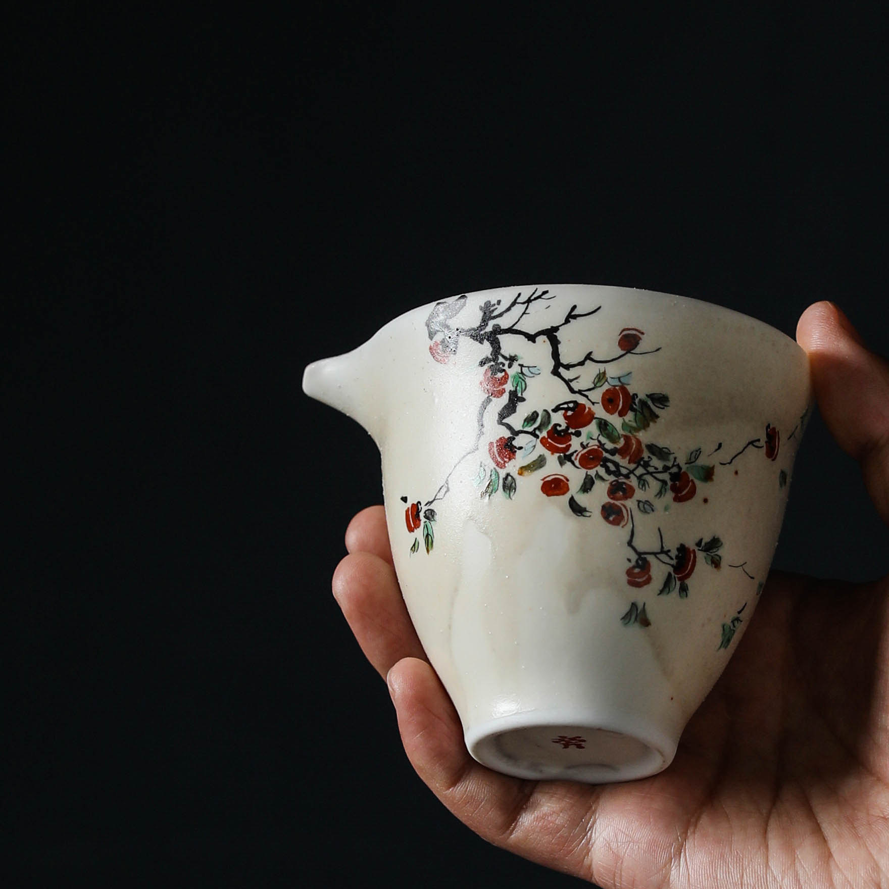 Single Qing persimmon poetry fair cup ceramic Jingdezhen household Zen kung fu tea with large tea sea tea sub-tea