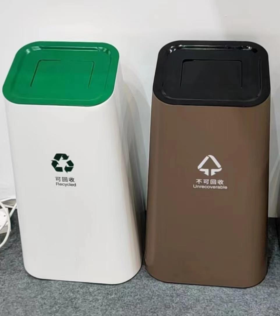 农行6s浓情暖域垃圾桶 邮政方头圆角不锈钢烤漆垃圾桶 银行定制