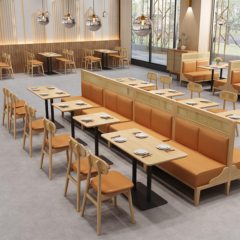 卡座沙发定制编藤茶楼餐厅商用餐饮家具日料饭店火锅实木桌椅组合