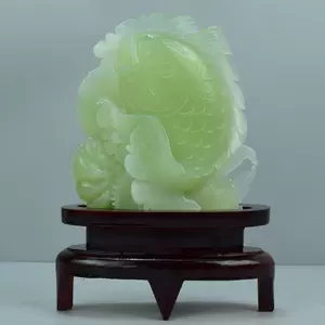 中国 玉石岫玉彫刻 雙耳活環 獅子鈕蓋爐 香炉 唐木台付 V 5202 - 彫刻