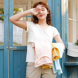 梦蜜哺乳衣外出潮妈哺乳上衣时尚夏装辣妈薄款t恤纯棉短袖喂奶衣