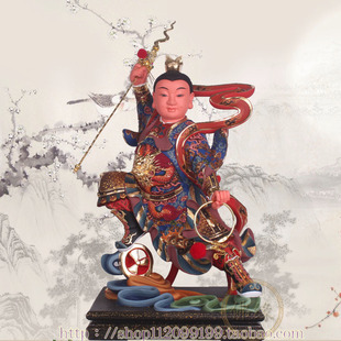 16寸单轮偏体太子哪吒三太子中坛元帅道教神像家居风水工艺品木雕
