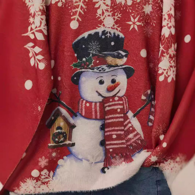 European and American large size women's clothing, women's ugly Christmas sweater animal pattern, snowflake 3D snowman pullover mink knitted sweater
