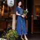 2024 summer ladylike temperament ruffled round neck short-sleeved denim dress embroidered loose large size long skirt 82676