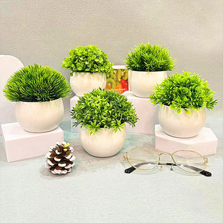 Simulated Potted Plant Straw Paper Paddle Hemispheric Mini Decorative Ball Bonsai Artificial Green Plant Home Decoration Hot Selling
