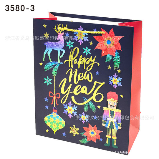 Cross Border 25 Years New Christmas Gift Bag Christmas Eve Handbag Candy Packaging Creative White Card Kraft Paper Packaging