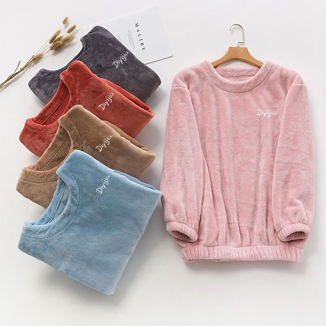 Fairy warm pants jacket put on female autumn and winter coral velvet warm loose loose large size pajamas
