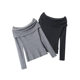 Nariele European and American one-shoulder top for women in autumn off-shoulder design niche slim temperament long-sleeved knitted sweater