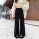 
2025 new winter clothing 200Jin [Jin equals 0.5kg] fat mm large size plus velvet warm straight pants elastic waist slit wide leg casual pants