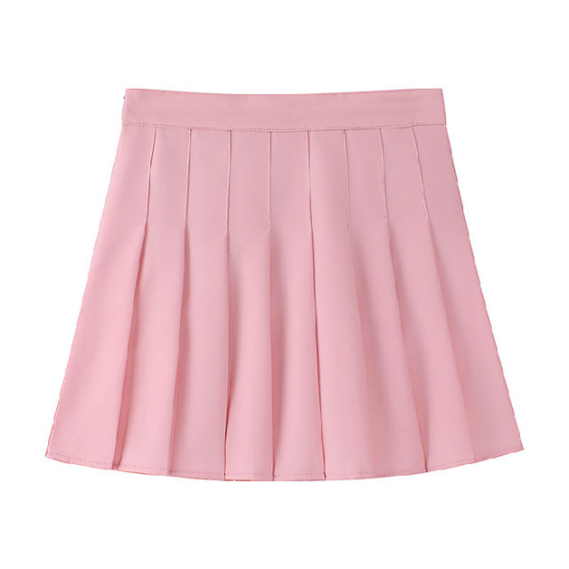 (Safety pants+zipper+button) pleated skirt jk uniform skirt wild skirt spring and summer short skirt tide
