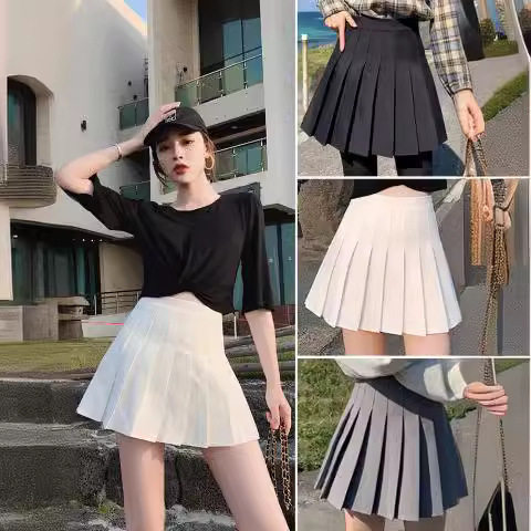 (Safety pants+zipper+button) pleated skirt jk uniform skirt wild skirt spring and summer short skirt tide
