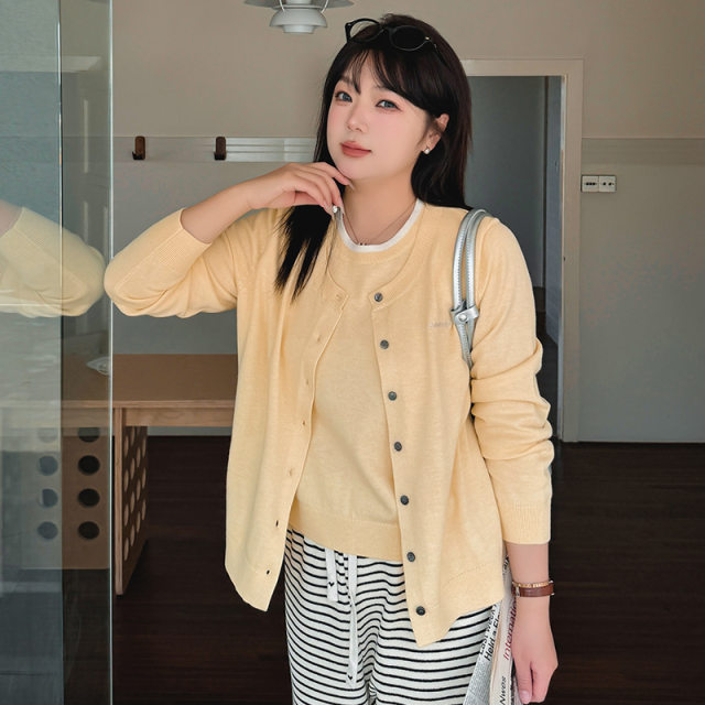 Large size women's fake two-piece long-sleeved tops for women's coat 2025 spring fat mm slim knitted cardigan 22829 naizi