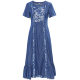 2024 summer ladylike temperament ruffled round neck short-sleeved denim dress embroidered loose large size long skirt 82676