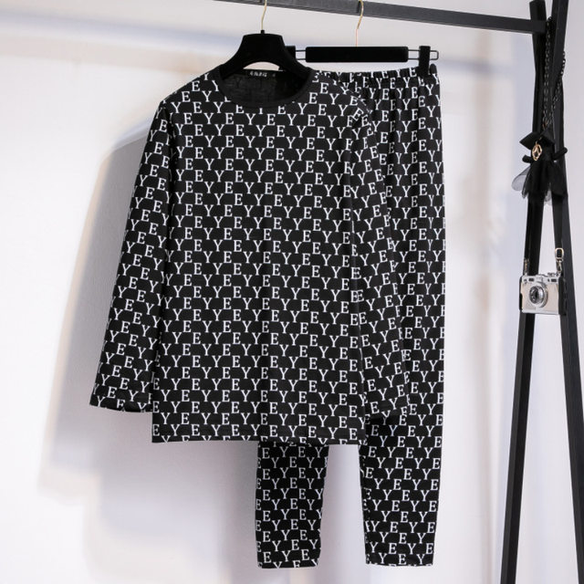 130-380Jin [Jin is equal to 0.5kg] Fat woman's extra large size women's 2025 spring and autumn new pajamas can be worn outside, long-sleeved and trousers two-piece set