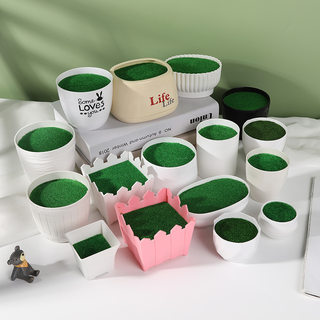 Porcelain-like Plastic with Foam Flocking Set Small Flower Pot Mini Small Vase Flower-arranging Desktop Small Ornaments Jewelry