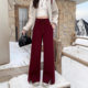 
2025 new winter clothing 200Jin [Jin equals 0.5kg] fat mm large size plus velvet warm straight pants elastic waist slit wide leg casual pants