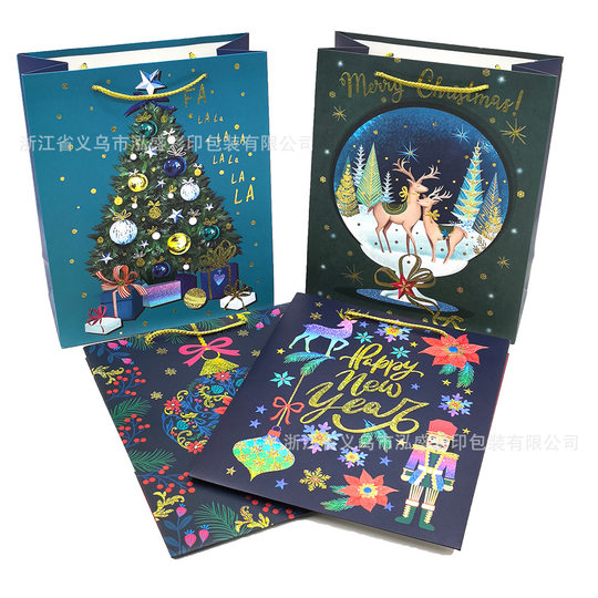 Cross Border 25 Years New Christmas Gift Bag Christmas Eve Handbag Candy Packaging Creative White Card Kraft Paper Packaging