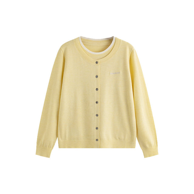 Large size women's fake two-piece long-sleeved tops for women's coat 2025 spring fat mm slim knitted cardigan 22829 naizi