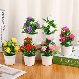 Simulation Rose Plastic Potted Creative Decoration Home Plant Green Plant Indoor and Outdoor Landscape Artificial Flower Potted Plant Ornaments