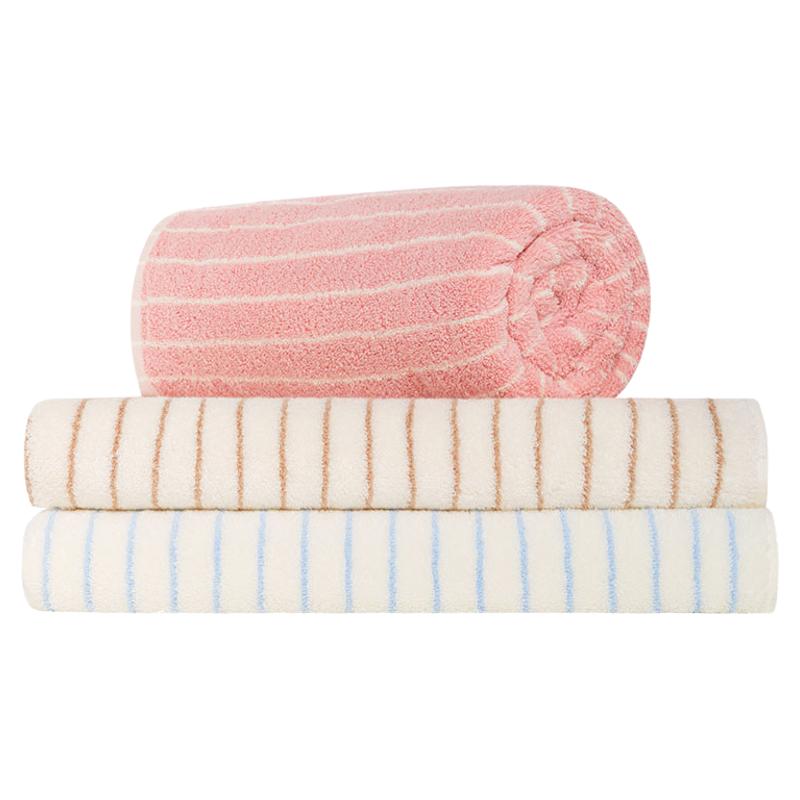 lalapercare纯棉浴巾粉色条纹成人儿童抗菌防臭全棉毛巾