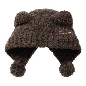 成毅同款VVC帽子女秋冬可爱小熊耳朵针织帽保暖显脸小毛线帽