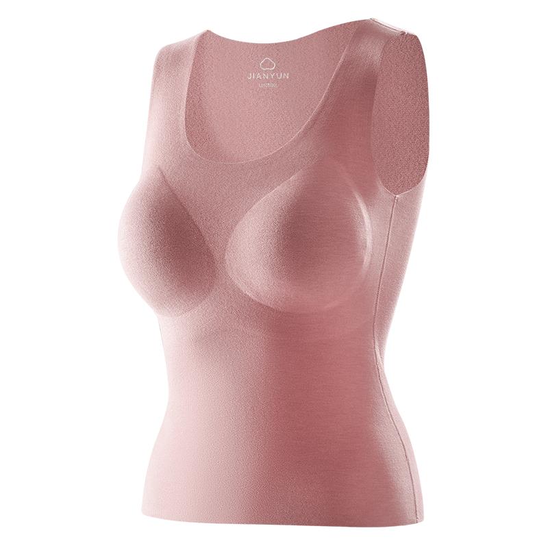 简云羊毛蚕丝保暖背心女内搭德绒发热无袖上衣加绒内衣打底衫冬HD