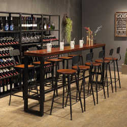 Bar table solid wood household balcony against the wall simple high-legged table wrought iron leisure table coffee table commercial bar table