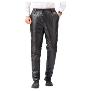 Winter men's leather pants men's motorcycles riding takeaway, velvet thickened windproof, waterproof and loose waist loose size
