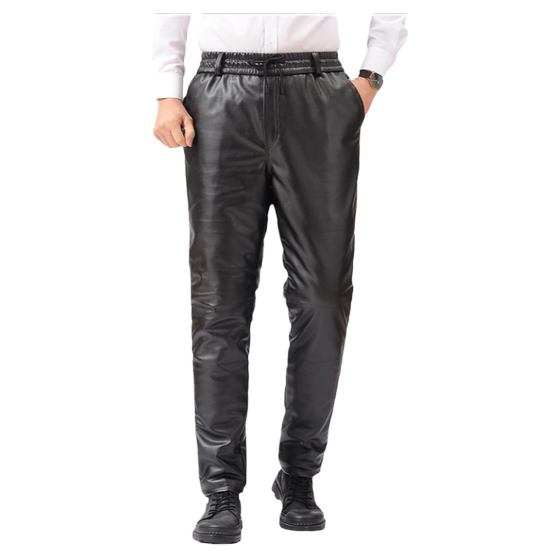 Winter men's leather pants men's motorcycles riding takeaway, velvet thickened windproof, waterproof and loose waist loose size