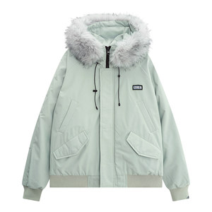 
HEA x i.t izzue national trend large fur collar hooded cotton coat jacket for men and women, loose warm cotton coat for couples