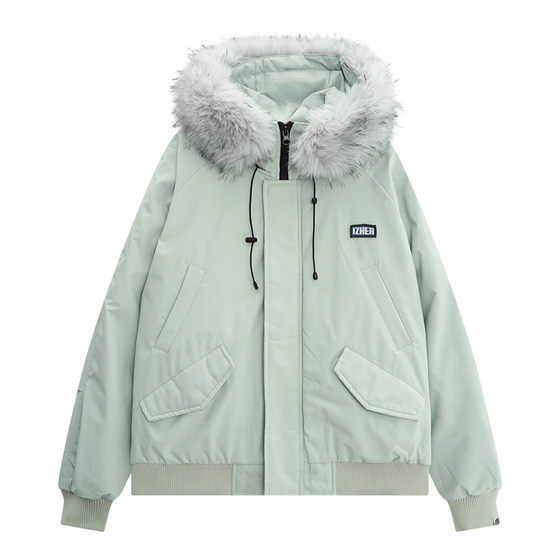 
HEA x i.t izzue national trend large fur collar hooded cotton coat jacket for men and women, loose warm cotton coat for couples