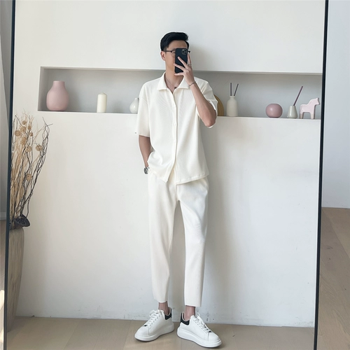 Летняя однотонная рубашка, трендовый комплект для отдыха, в корейском стиле