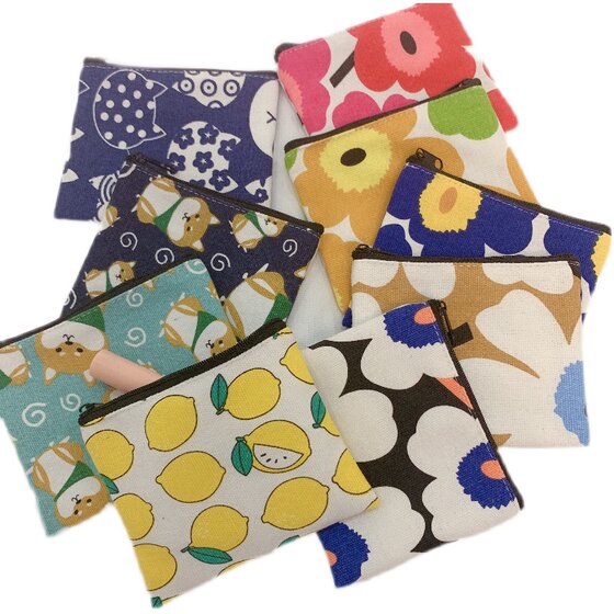 
Canvas mini small pocket square wallet cute cartoon fabric card bag change coin bag women logo custom