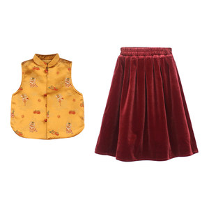 
Big-eared elephant girl's cheongsam, vest, velvet skirt, winter baby's New Year greetings, new Chinese style brocade thickened warm top
