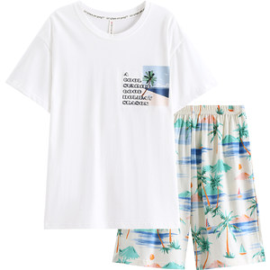 Fenteng men's pajamas, pure cotton, summer short sleeved, thin set, youth casual, loose fitting, can be worn externally, all cotton home clothing