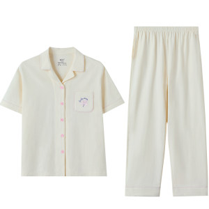 
Red bean couple pajamas for women summer thin short-sleeved trousers cool cotton home clothes suit men Class A antibacterial and anti-mite