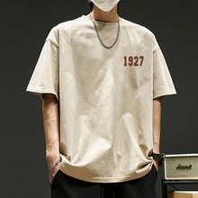 Heavyweight American minimalist men's short sleeved T-shirt 2024 summer new pure cotton versatile fashion brand youth half sleeved m print