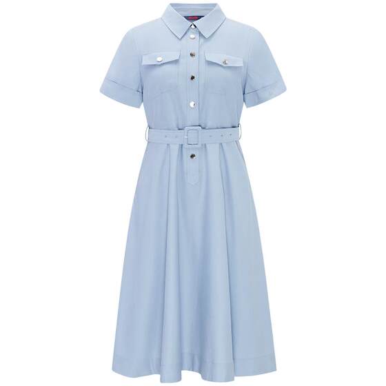 
[Tencel] Navigare small sailboat blue shirt waist lapel dress women's summer short-sleeved simple long skirt