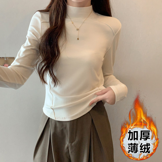 哺乳上衣秋冬半高领鱼骨长袖t恤纯欲修身辣妈款外出喂奶服打底衫