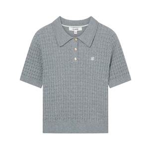 [Cotton Ice] Eland Clothes Short Sleeve Women's Knitted T-shirt Cable Sweater POLO Shirt Summer Style
